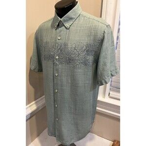 ROWM Button Floral Hawaiian Short Sleeve Pocket Shirt Mens Sz Large Green Cotton